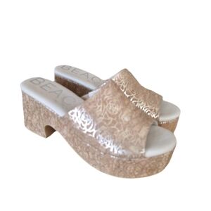 BEACH by Matisse Terry Platform Slide, specifically in "Rose Cork" SZ 10